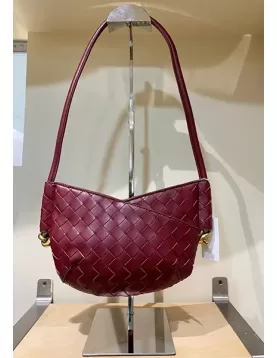 Mia Woven Vegan Leather Slim Mini Shoulder Bag Wine