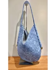 Mia Woven Denim Slim Small Shoulder Bag Blue