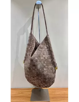 Mia Woven Denim Slim Small Shoulder Bag Brown