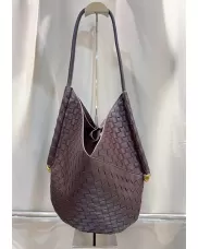 Mia Woven Vegan Leather Slim Small Shoulder Bag Choco