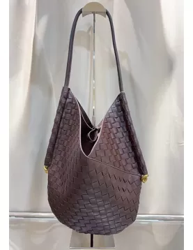 Mia Woven Vegan Leather Slim Small Shoulder Bag Choco