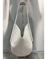 Mia Woven Vegan Leather Slim Small Shoulder Bag Cream