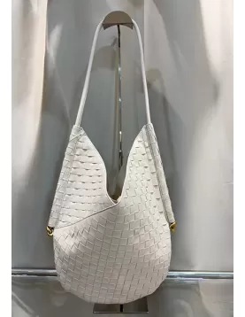 Mia Woven Vegan Leather Slim Small Shoulder Bag Cream