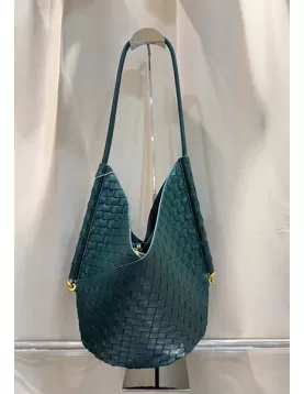 Mia Woven Vegan Leather Slim Small Shoulder Bag Dark Green