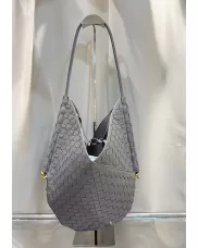 Mia Woven Vegan Leather Slim Small Shoulder Bag Grey