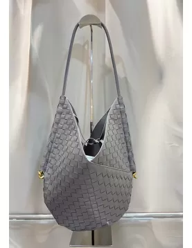 Mia Woven Vegan Leather Slim Small Shoulder Bag Grey