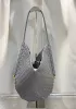 Mia Woven Vegan Leather Slim Small Shoulder Bag Grey