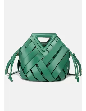 Euclid Medium Faux Woven Bag Green