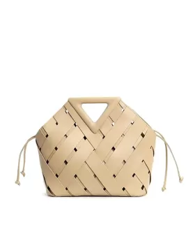 Euclid Large Leather Woven Bag Beige