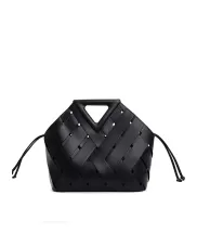 Euclid Large Leather Woven Bag Black