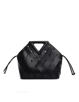 Euclid Large Leather Woven Bag Black