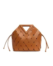 Euclid Large Leather Woven Bag Brown