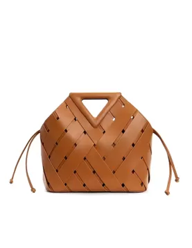 Euclid Large Leather Woven Bag Brown