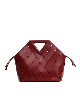 Euclid Large Leather Woven Bag Wine