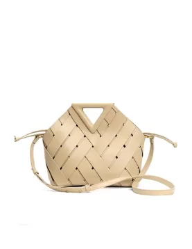 Euclid Medium Leather Woven Bag Beige