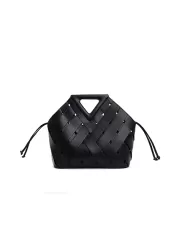 Euclid Medium Leather Woven Bag Black