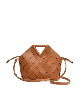 Euclid Medium Leather Woven Bag Brown