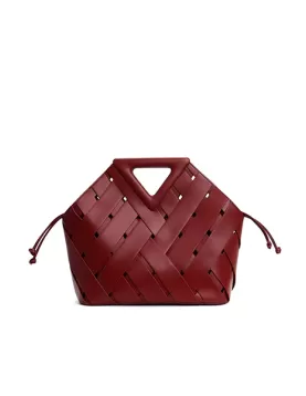 Euclid Medium Leather Woven Bag Wine