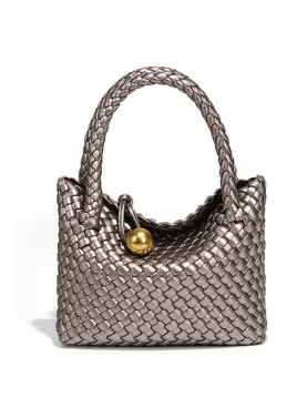 Mia Ball Synthetic Leather Shoulder Small Bag Metallic Grey