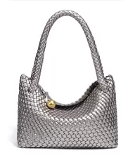 Mia Ball Synthetic Leather Shoulder Bag Metallic Grey