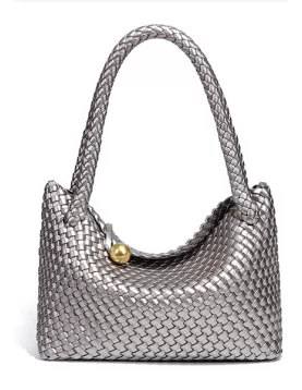 Mia Ball Synthetic Leather Shoulder Bag Metallic Grey