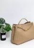 Allegria Woven XL Large Leather Shoulder Bag Beige