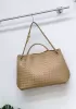 Allegria Woven XL Large Leather Shoulder Bag Beige