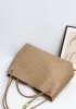 Allegria Woven XL Large Leather Shoulder Bag Beige