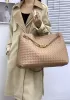 Allegria Woven XL Large Leather Shoulder Bag Beige