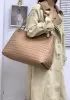 Allegria Woven XL Large Leather Shoulder Bag Beige