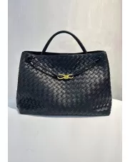 Allegria Woven XL Large Leather Shoulder Bag Black