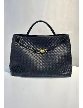 Allegria Woven XL Large Leather Shoulder Bag Black