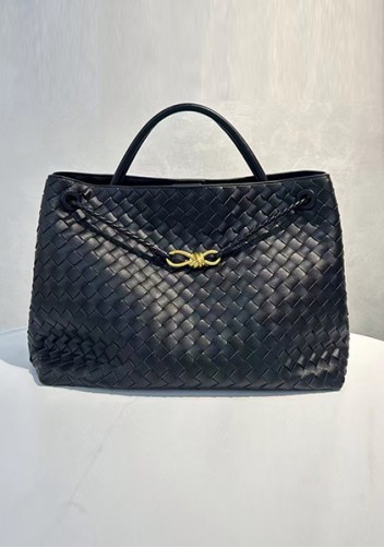 Allegria Woven XL Large Leather Shoulder Bag Black