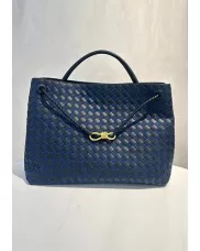 Allegria Woven XL Large Leather Shoulder Bag Blue