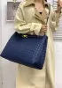 Allegria Woven XL Large Leather Shoulder Bag Blue