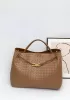 Allegria Woven XL Large Leather Shoulder Bag Brown