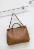 Allegria Woven XL Large Leather Shoulder Bag Brown