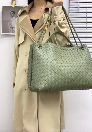 Allegria Woven XL Large Leather Shoulder Bag cave Green