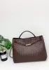 Allegria Woven XL Large Leather Shoulder Bag Choco