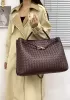 Allegria Woven XL Large Leather Shoulder Bag Choco