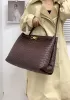 Allegria Woven XL Large Leather Shoulder Bag Choco