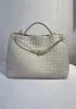 Allegria Woven XL Large Leather Shoulder Bag Cream