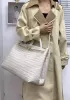 Allegria Woven XL Large Leather Shoulder Bag Cream