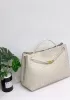 Allegria Woven XL Large Leather Shoulder Bag Cream