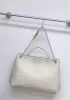 Allegria Woven XL Large Leather Shoulder Bag Cream