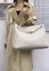 Allegria Woven XL Large Leather Shoulder Bag Cream