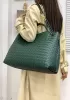 Allegria Woven XL Large Leather Shoulder Bag Green