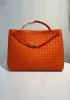 Allegria Woven XL Large Leather Shoulder Bag Orange