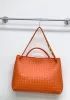 Allegria Woven XL Large Leather Shoulder Bag Orange