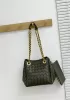 Mia Chute Woven Leather Small Shoulder Bag Army Green